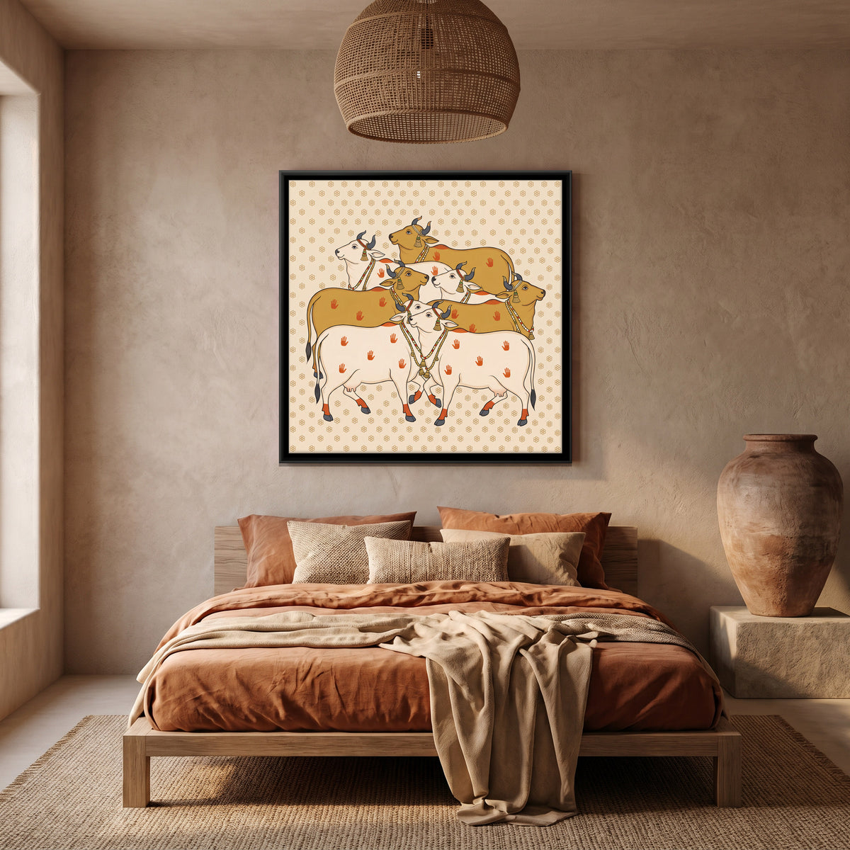 Herd of Cows - canvas art shown in a second room setting