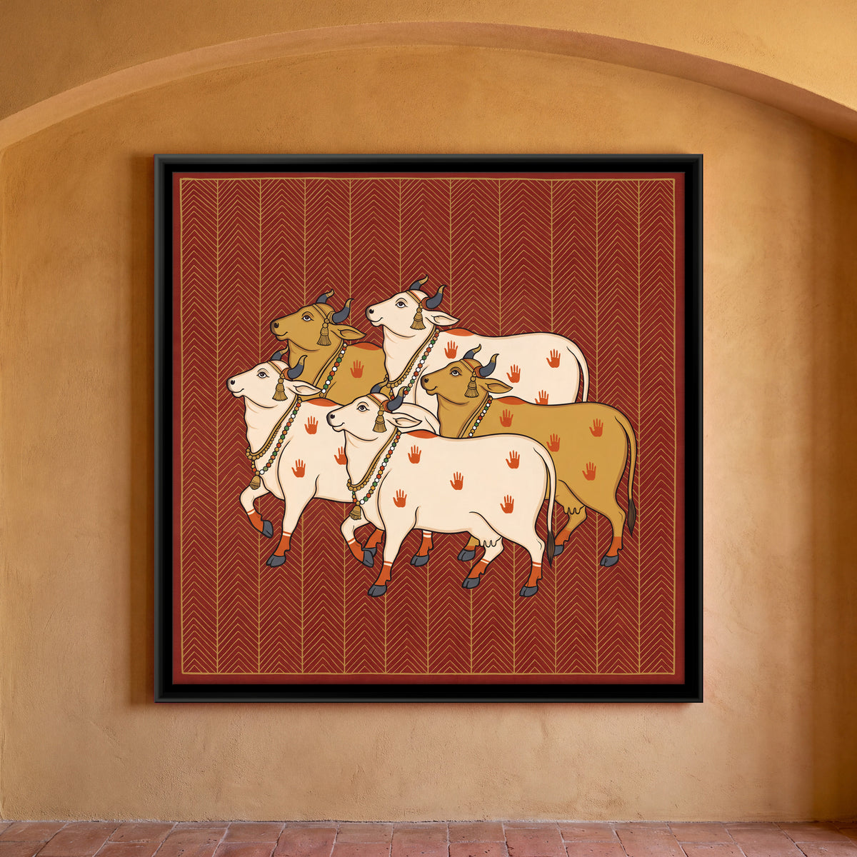 Herd of Cows - framed canvas art hung on a wall