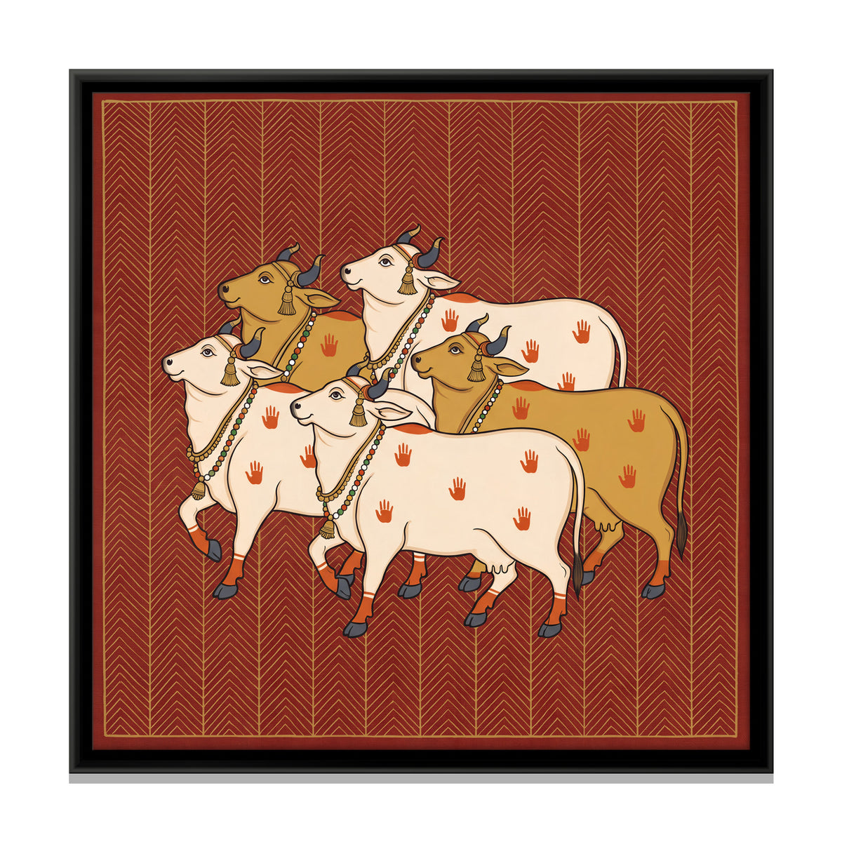 Herd of Cows - framed canvas print, front view