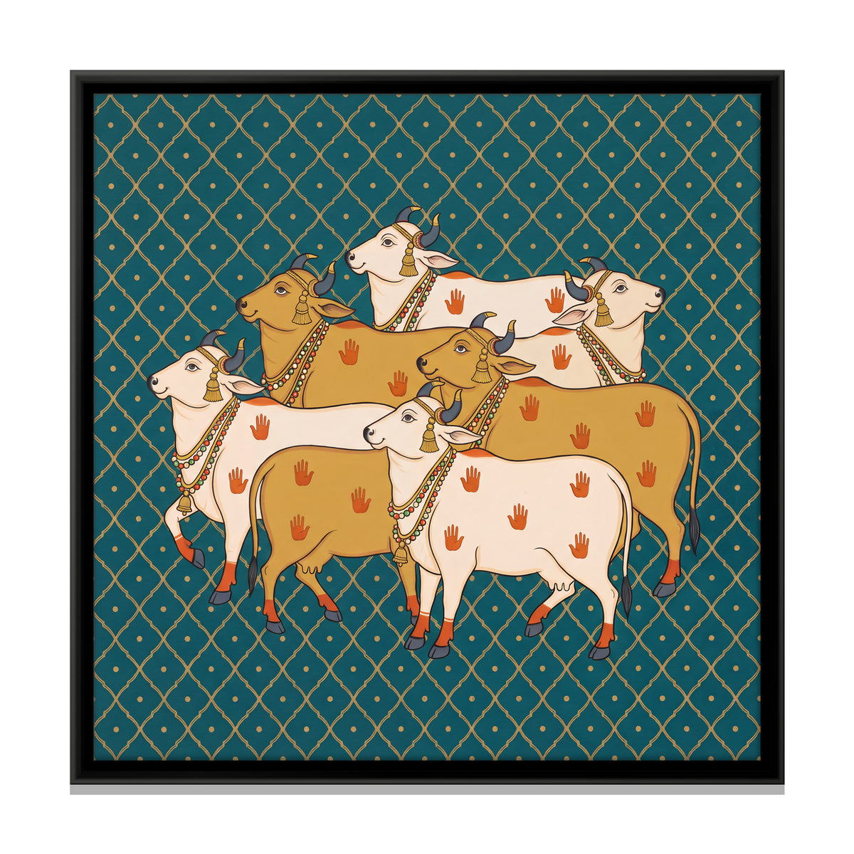 Herd of Cows - framed canvas print, front view