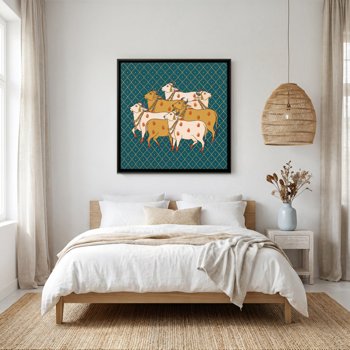 Herd of Cows - canvas art shown in a second room setting