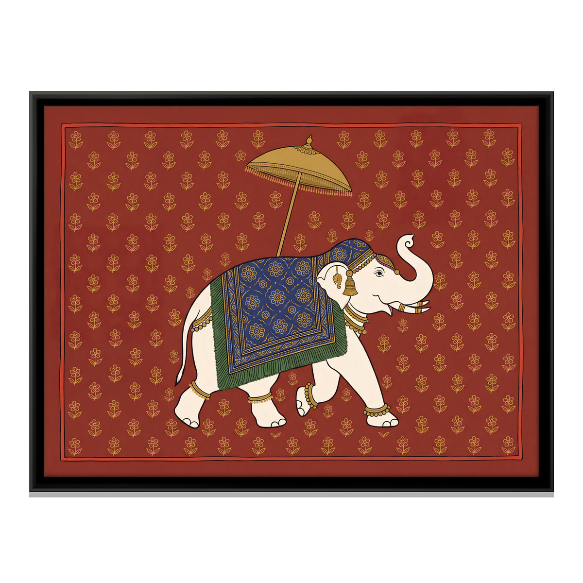 White Elephant with a Golden Parasol - framed canvas print, front view