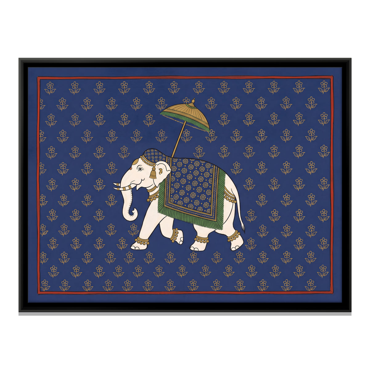 Elephant Under a Parasol - framed canvas print, front view