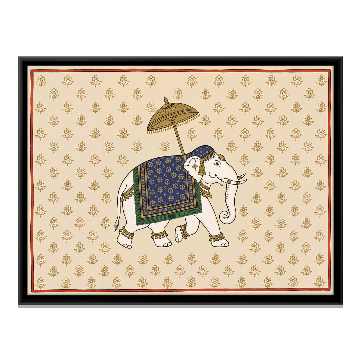 Elephant Under a Parasol - framed canvas print, front view