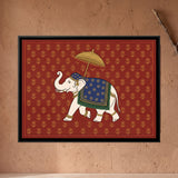 Elephant Under a Parasol in Crimson