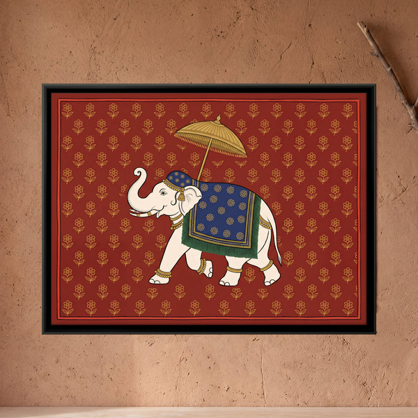 Elephant Under a Parasol in Crimson