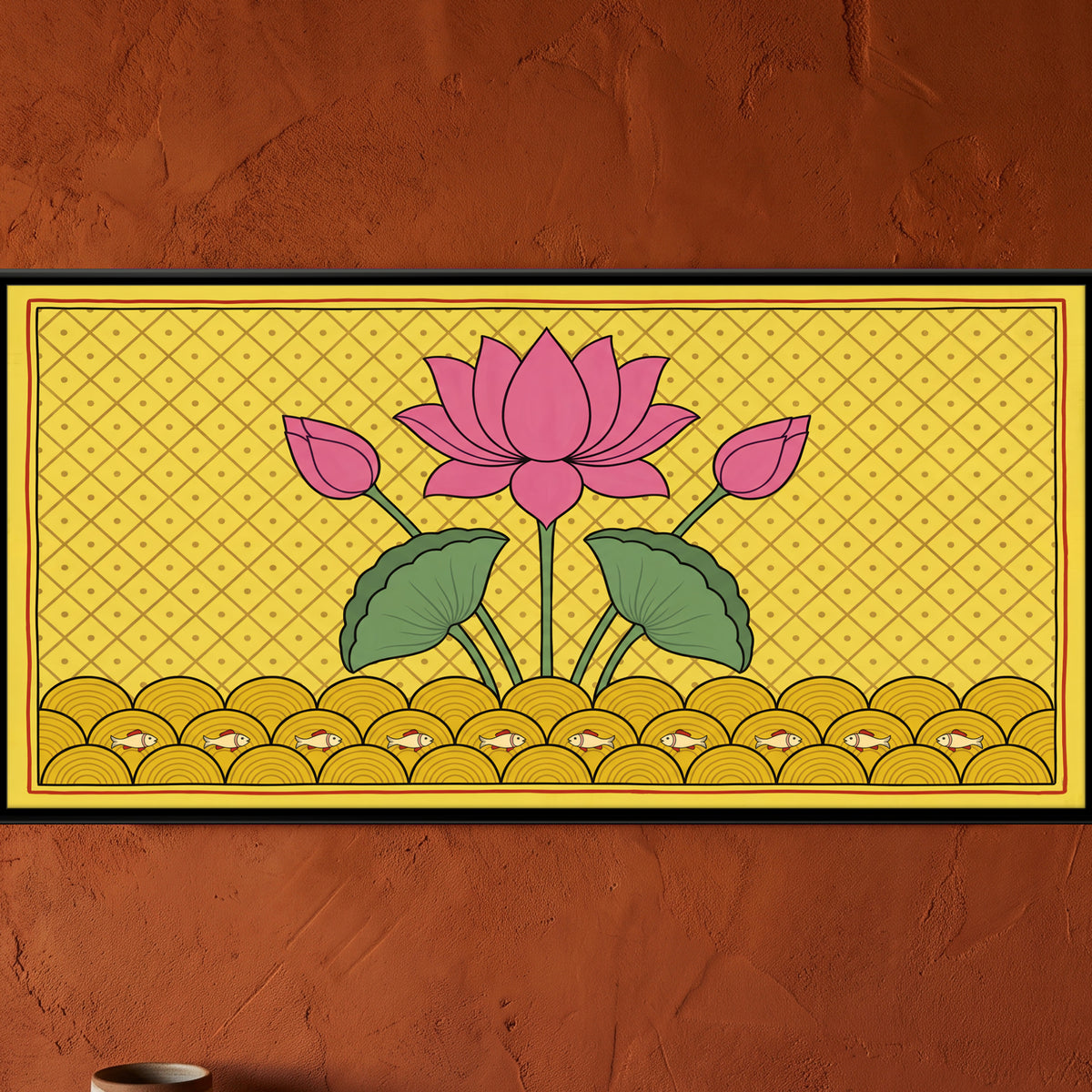 Lotus in Bloom - framed canvas art hung on a wall