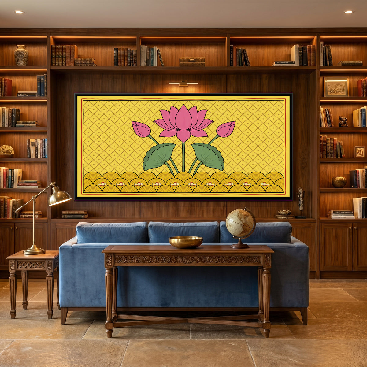 Lotus in Bloom - canvas art shown in a second room setting