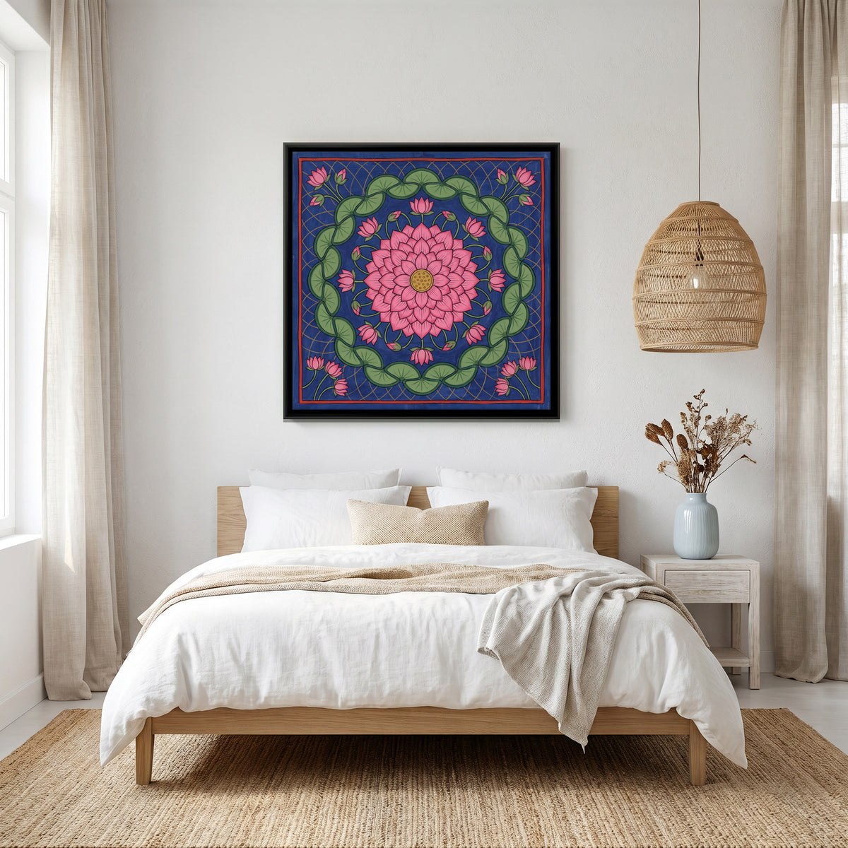Lotus Mandala - canvas art shown in a second room setting