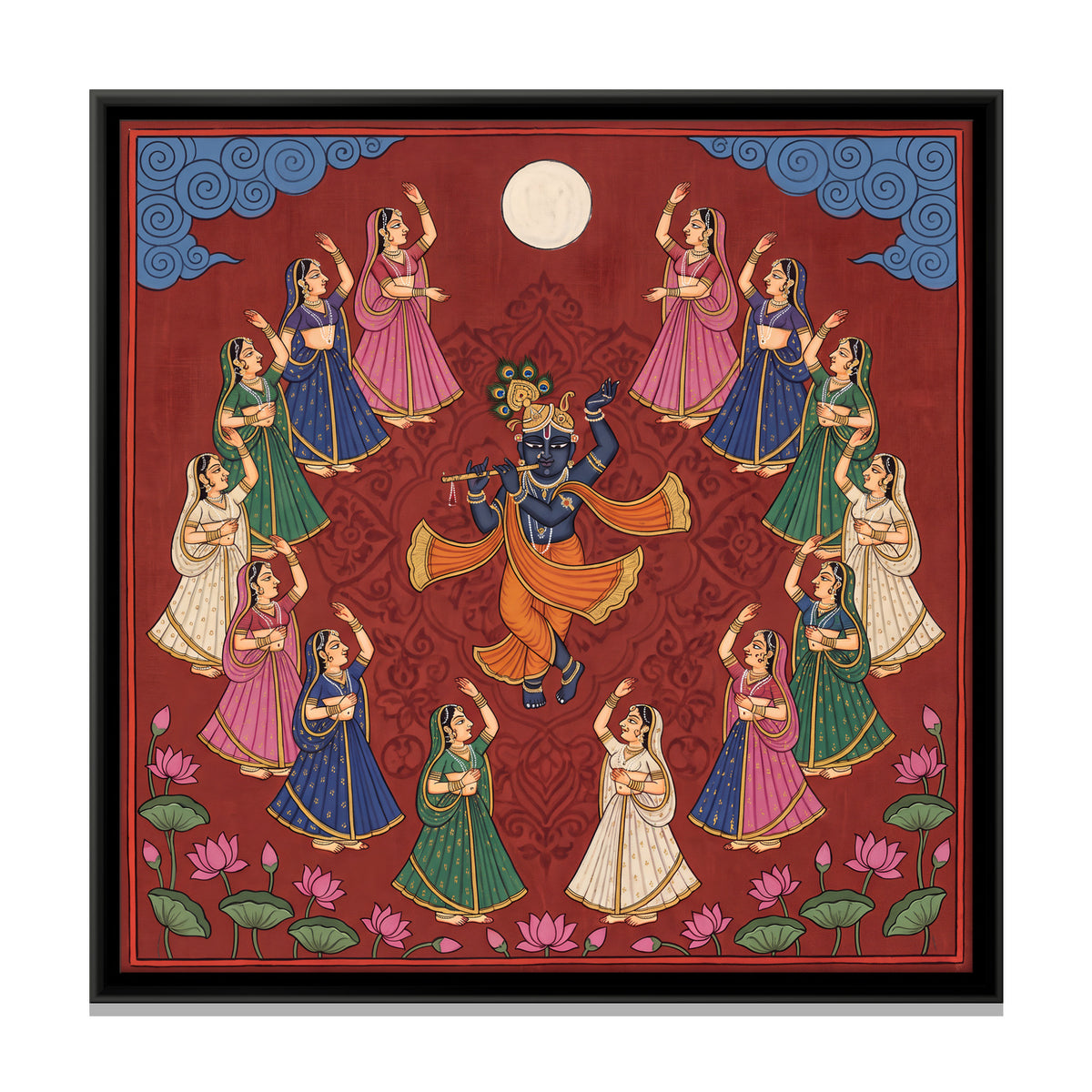 Krishna's Raas Leela - framed canvas print, front view