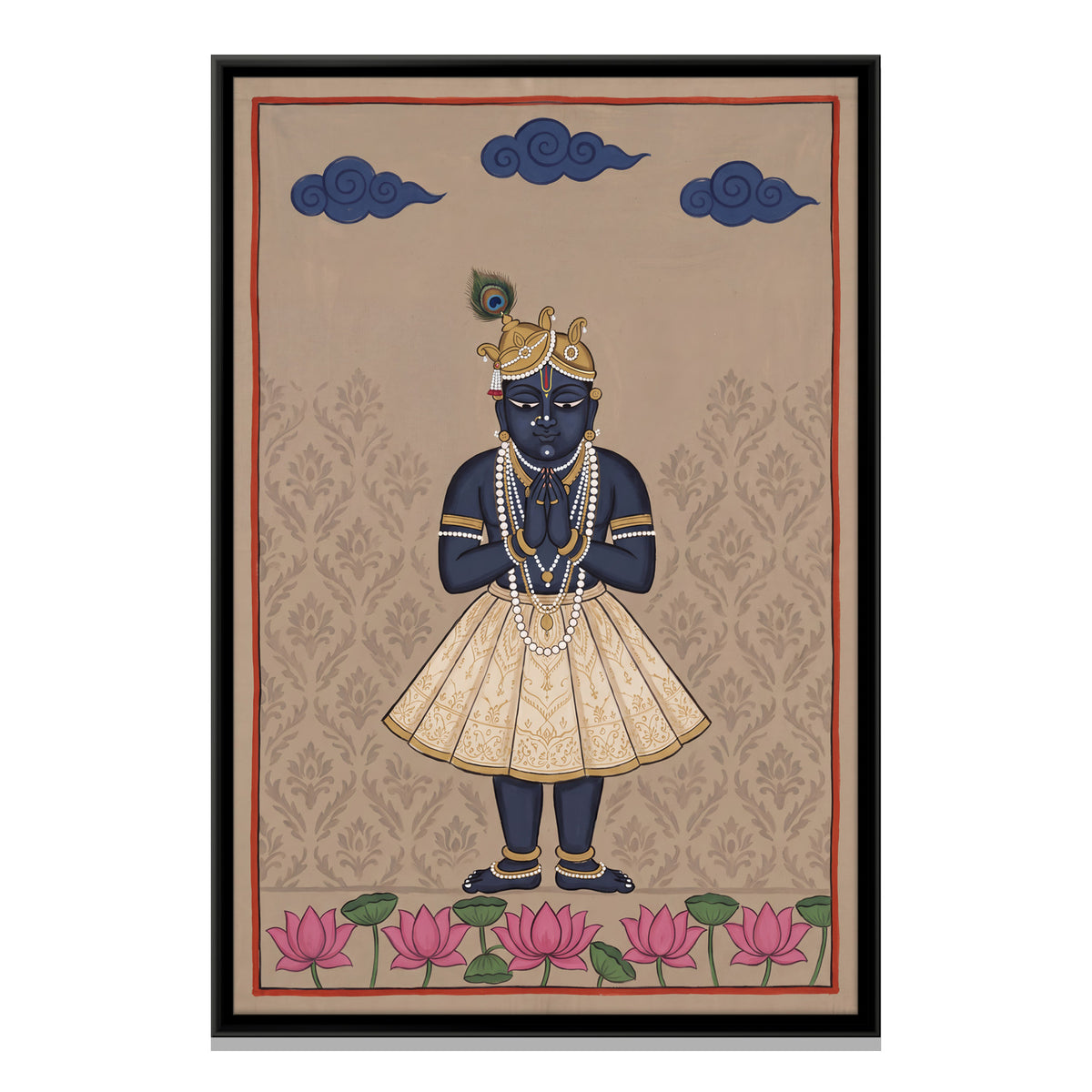 Krishna with Folded Hands - framed canvas print, front view