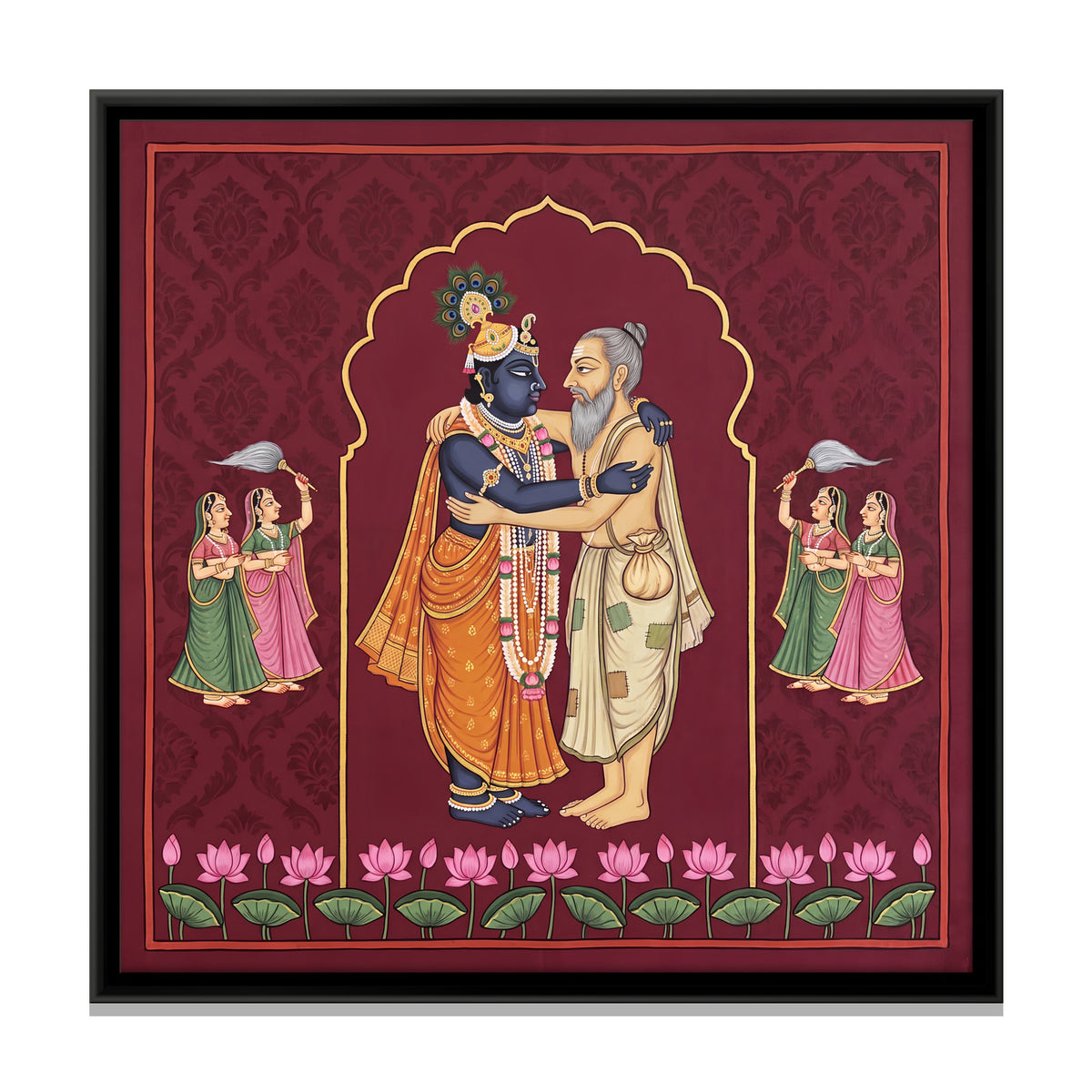 Krishna and Sudama - framed canvas print, front view