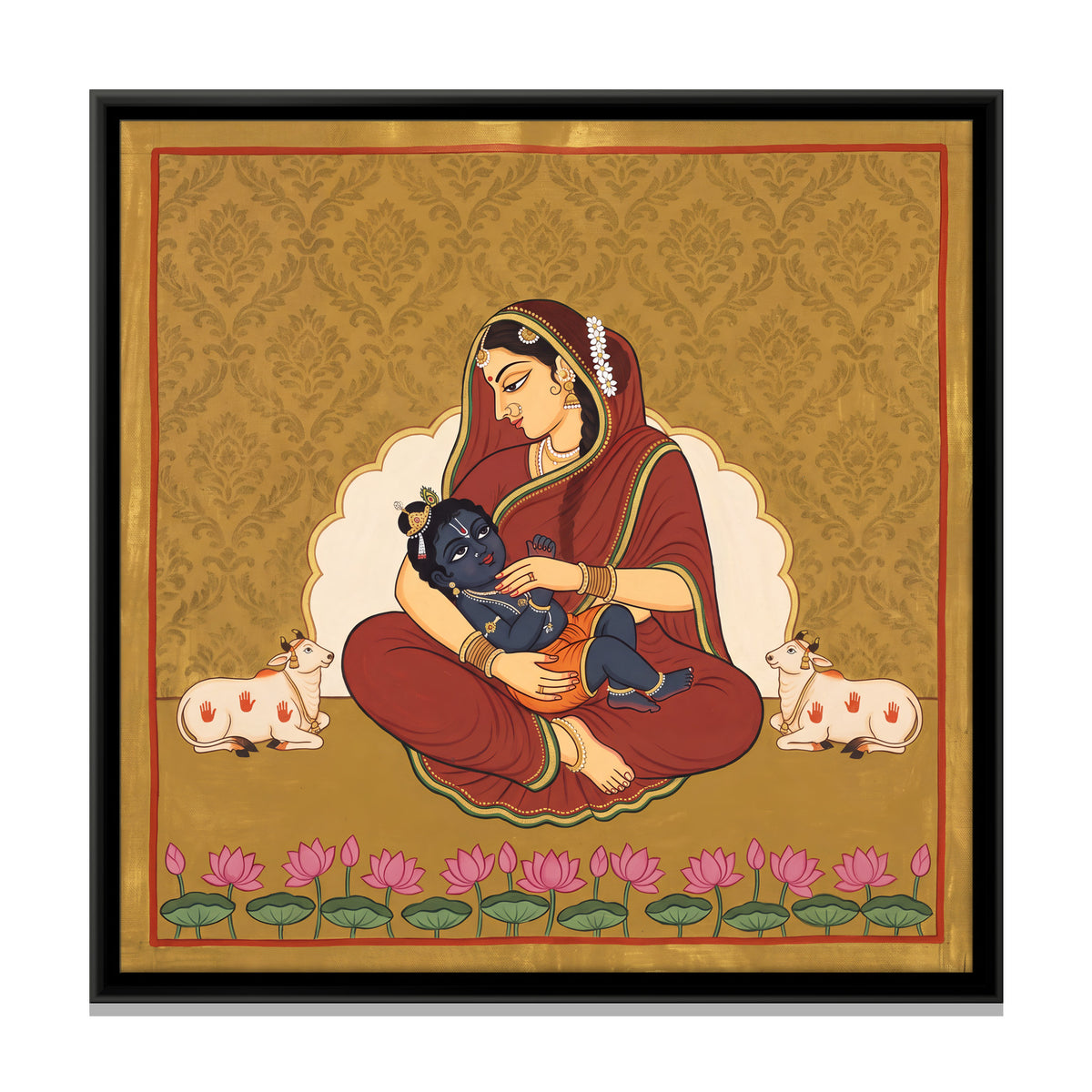 Yashoda with Baby Krishna - framed canvas print, front view