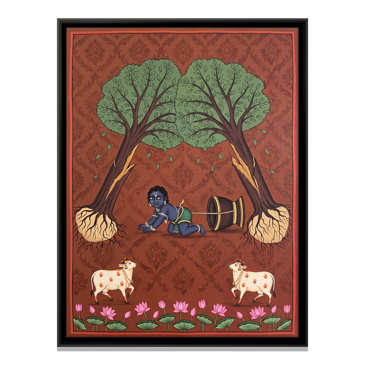 Krishna Tied to the Mortar - framed canvas print, front view