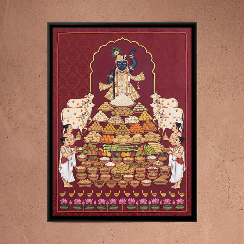 Annakut Offering to Shrinathji - framed canvas art hung on a wall