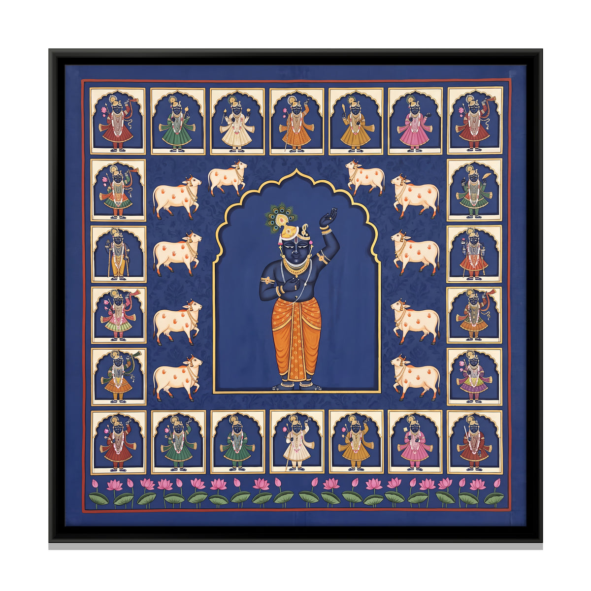 Shrinathji with His Many Forms - framed canvas print, front view