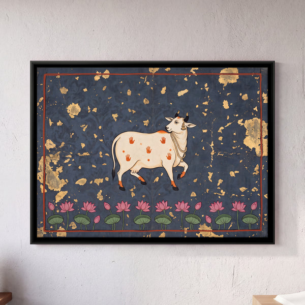 White Cow with Handprints on Distressed Background