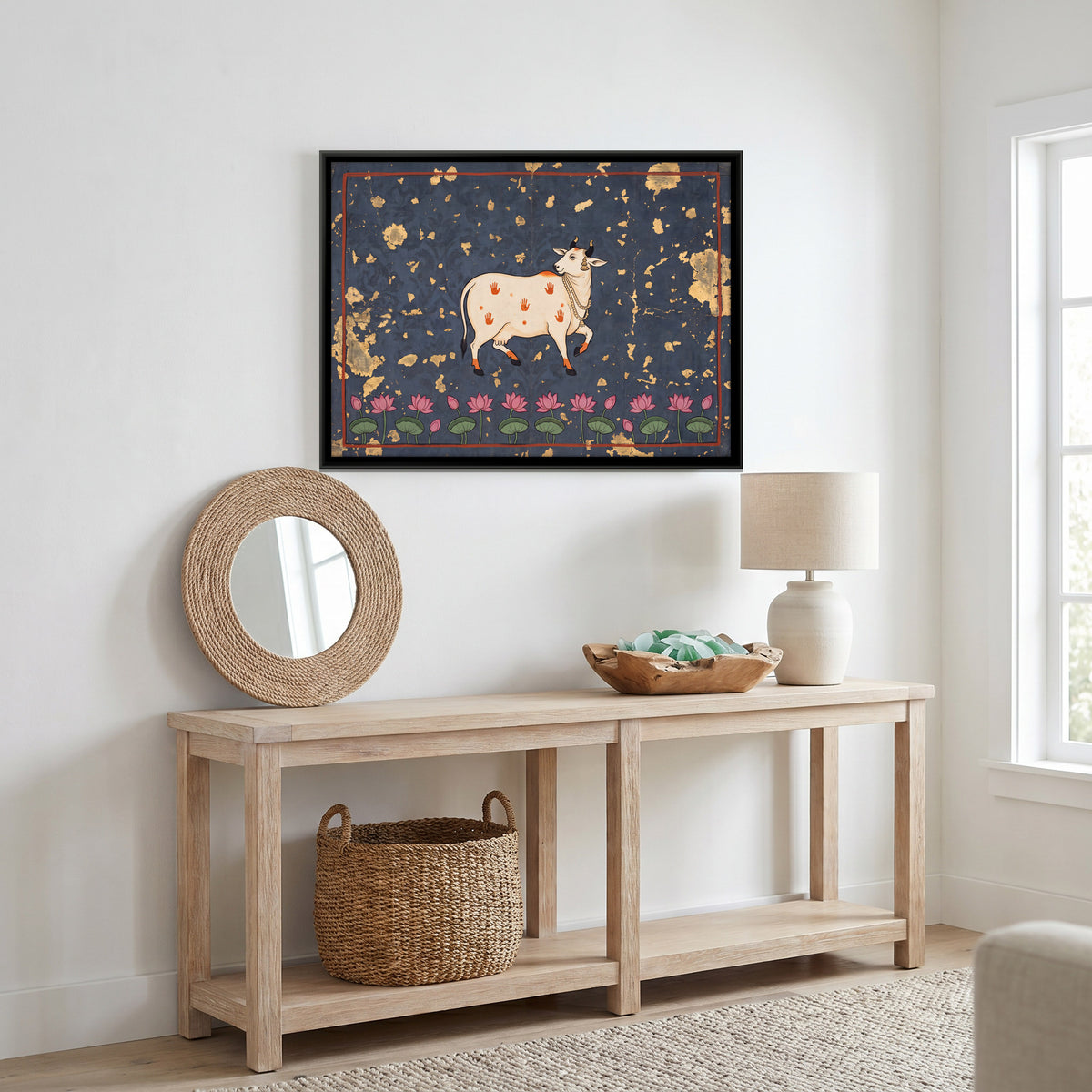 Gau Mata - canvas art shown in a second room setting