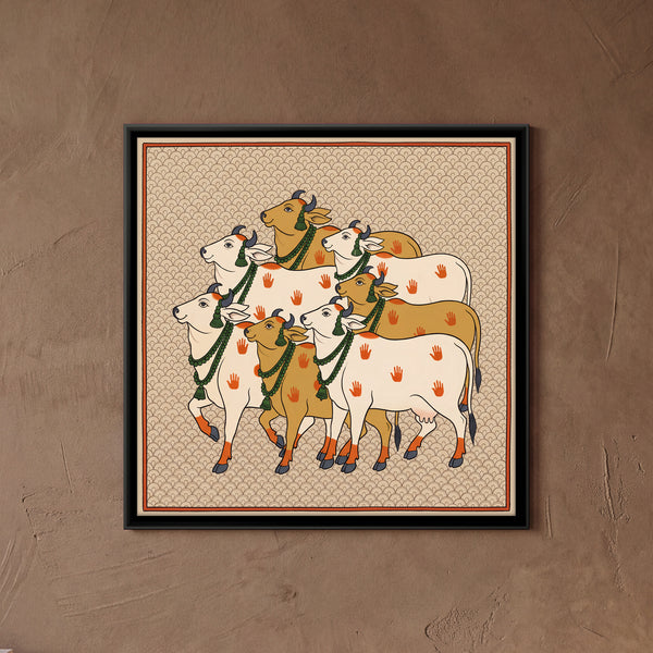 Herd of Cows with Garlands and Handprints