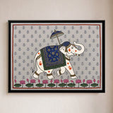 Decorated White Elephant with a Parasol