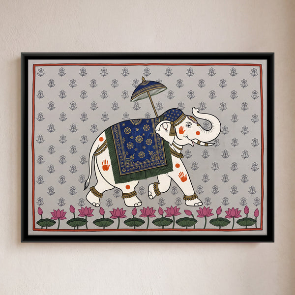 Decorated White Elephant with a Parasol