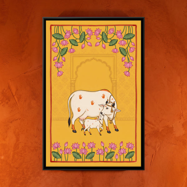 White Cow and Calf Under a Scalloped Arch