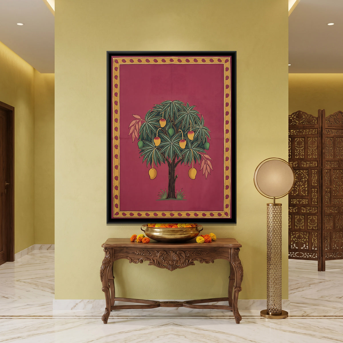 Mango Tree in Fruit - canvas art shown in a second room setting