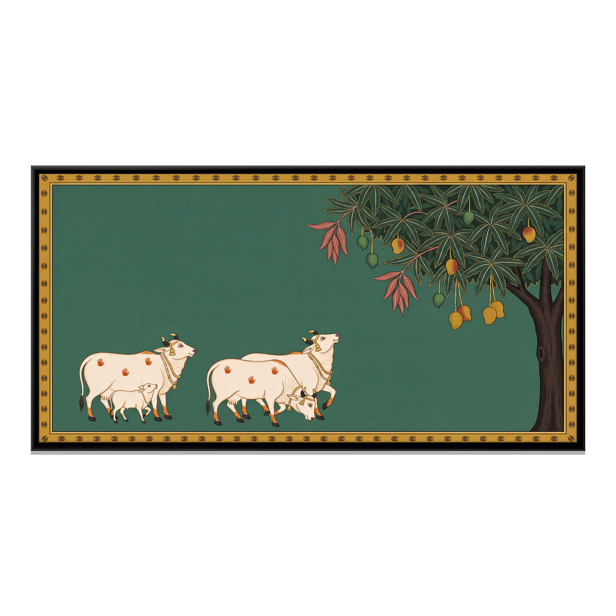 Cows Beside a Mango Tree - framed canvas print, front view