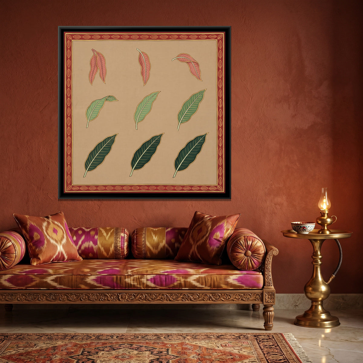 Mango Leaf Study - canvas art shown in a styled room