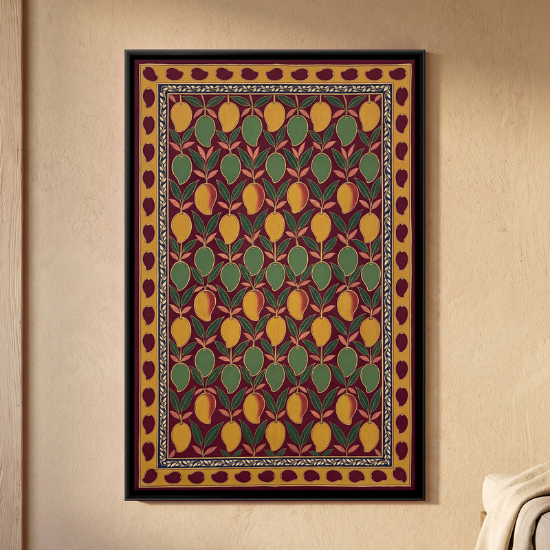 Mango and Leaf Pattern - framed canvas art hung on a wall