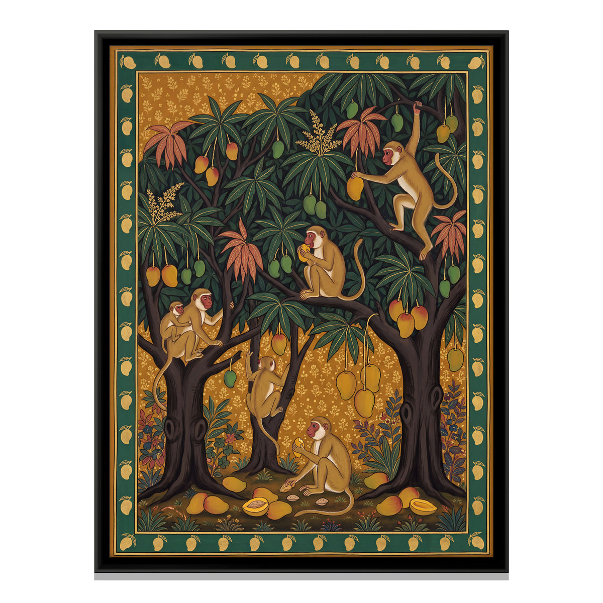 Monkeys in the Mango Trees - framed canvas print, front view