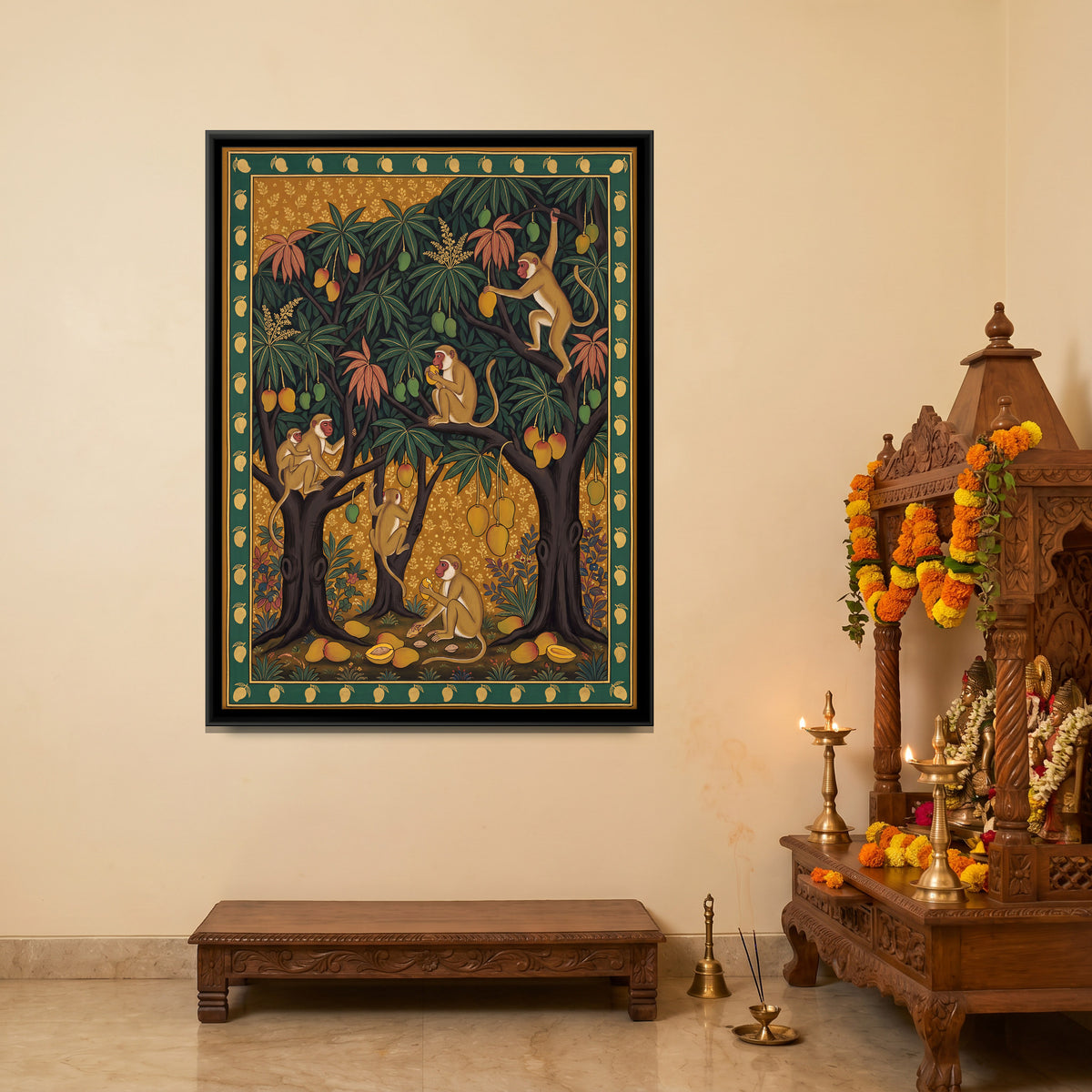Monkeys in the Mango Trees - canvas art shown in a styled room