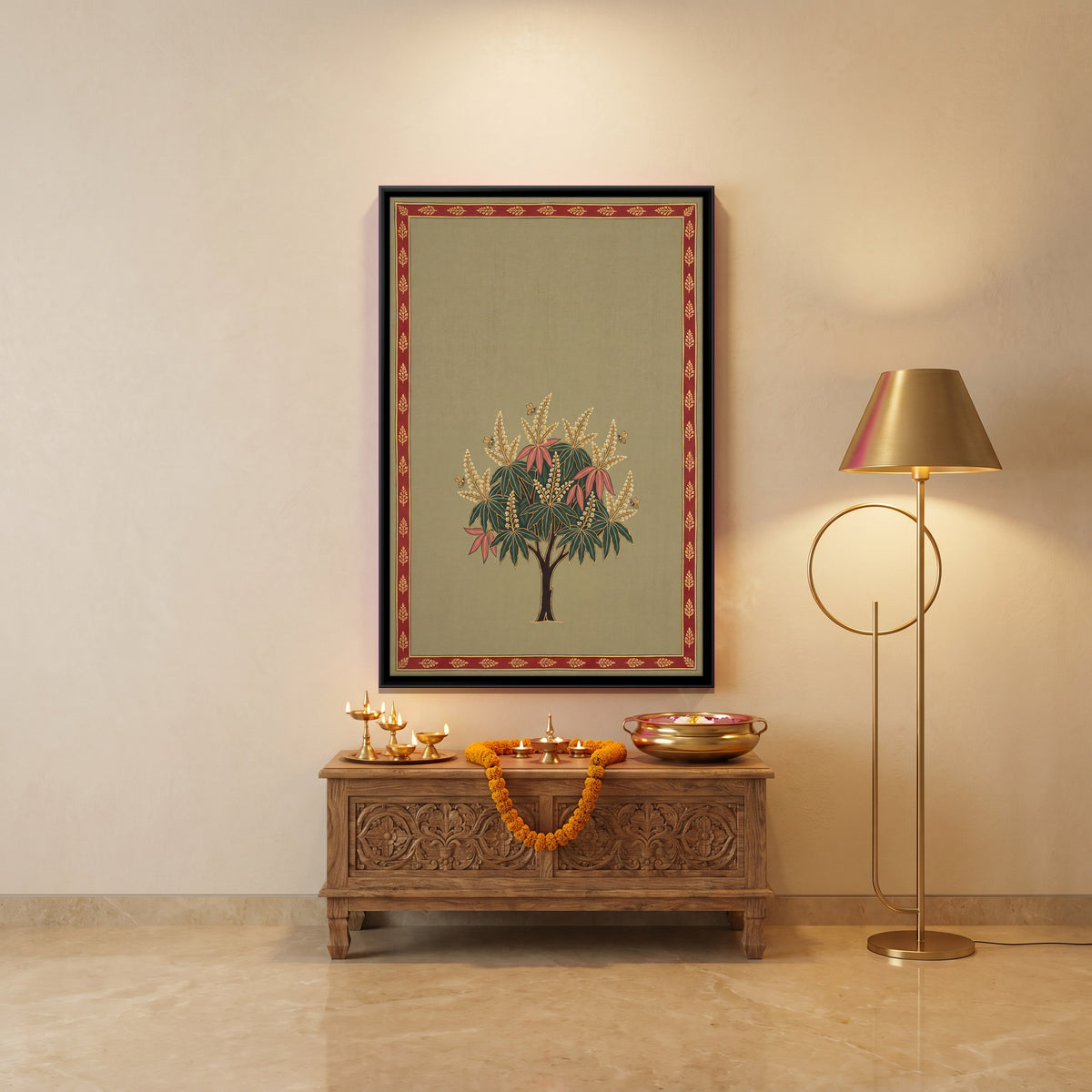 Mango Tree in Blossom - canvas art shown in a styled room