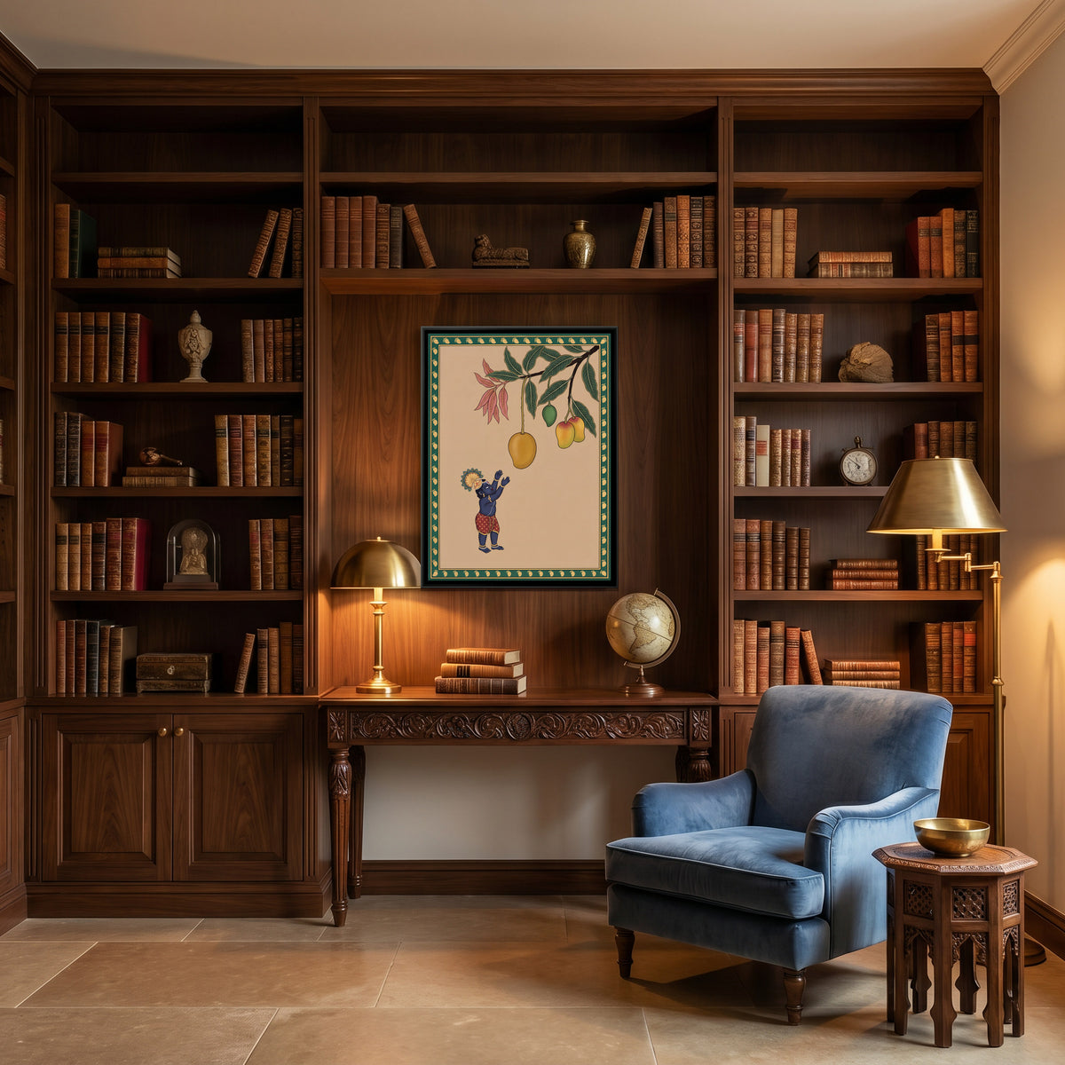 Bal Krishna Reaching for Mangoes - canvas art shown in a second room setting