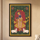 Shri Krishna Playing the Flute with Two White Cows