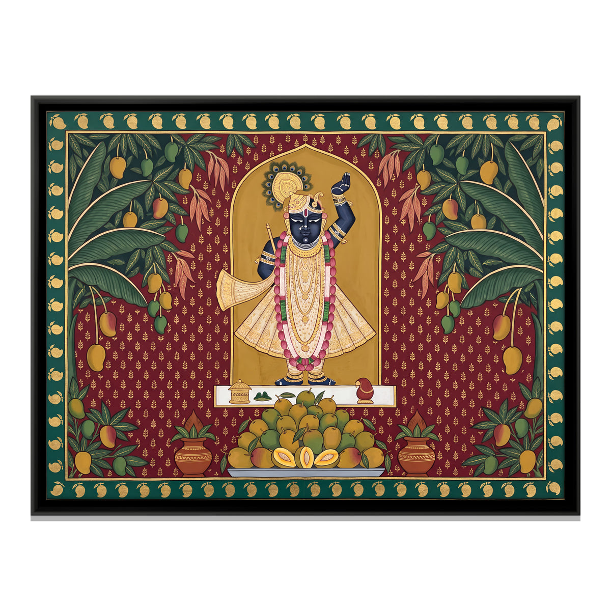 Shrinathji with a Mango Offering - framed canvas print, front view