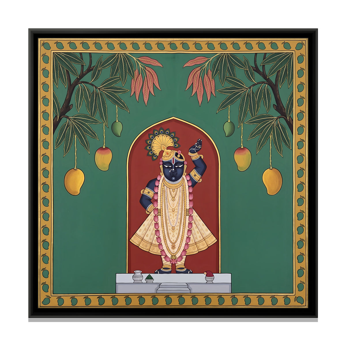 Shrinathji Beneath Hanging Mangoes - framed canvas print, front view