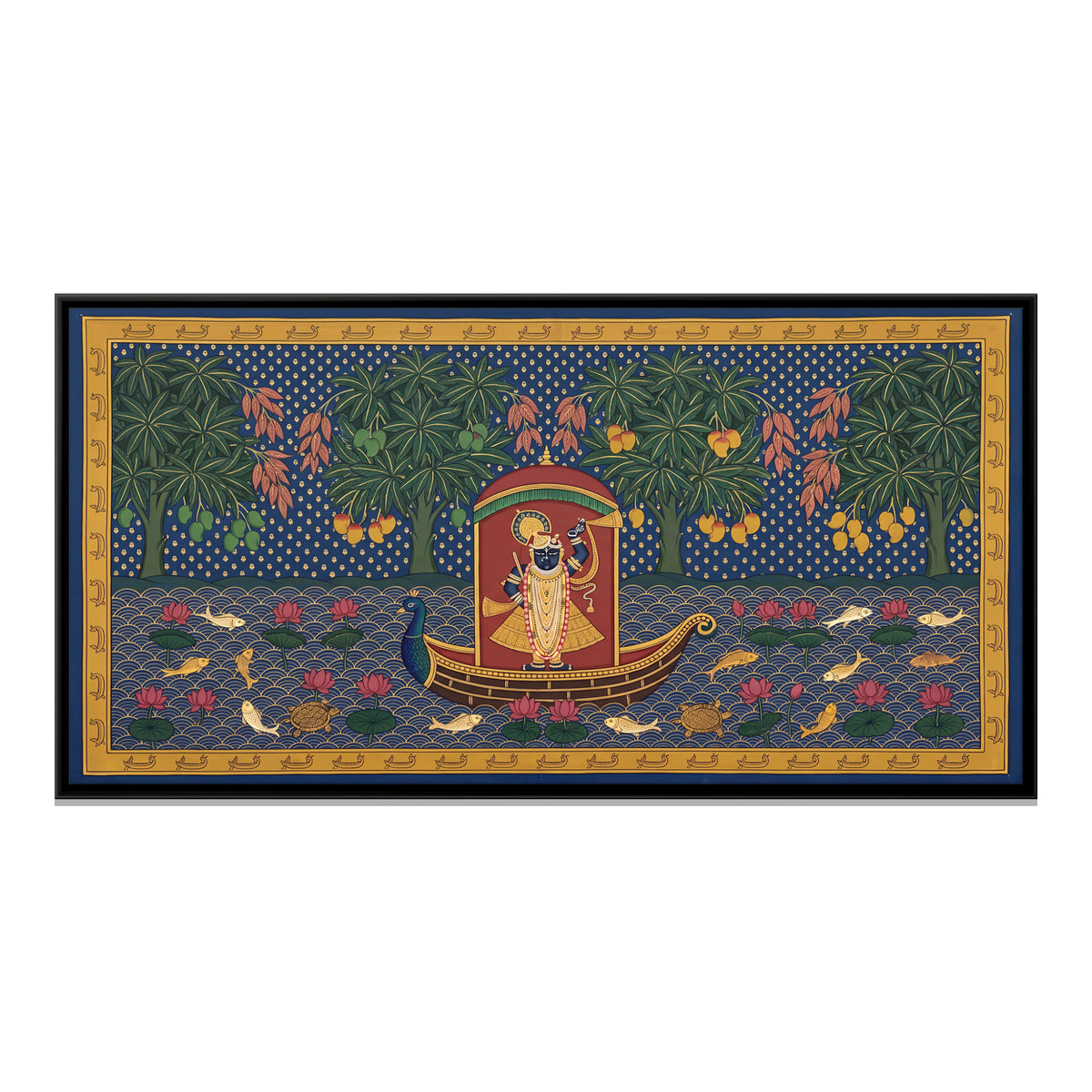Shrinathji on a Boat - framed canvas print, front view