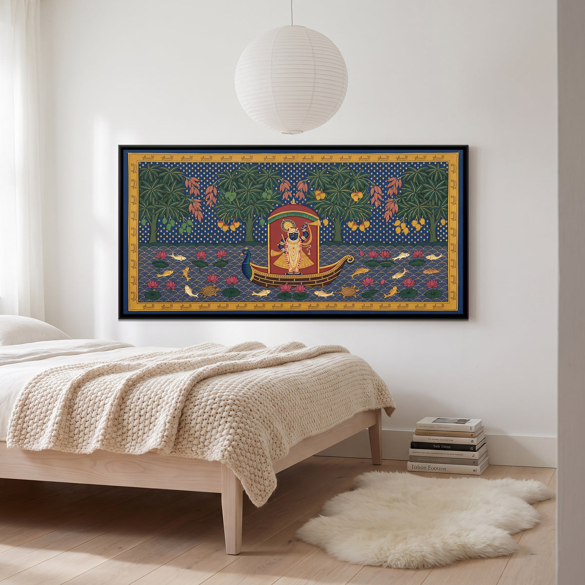 Shrinathji on a Boat - canvas art shown in a second room setting