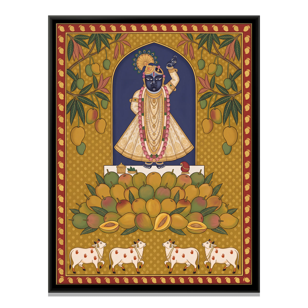 Shrinathji at the Mango Annakut - framed canvas print, front view