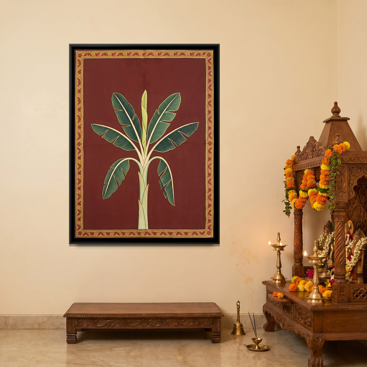 Banana Tree - canvas art shown in a styled room