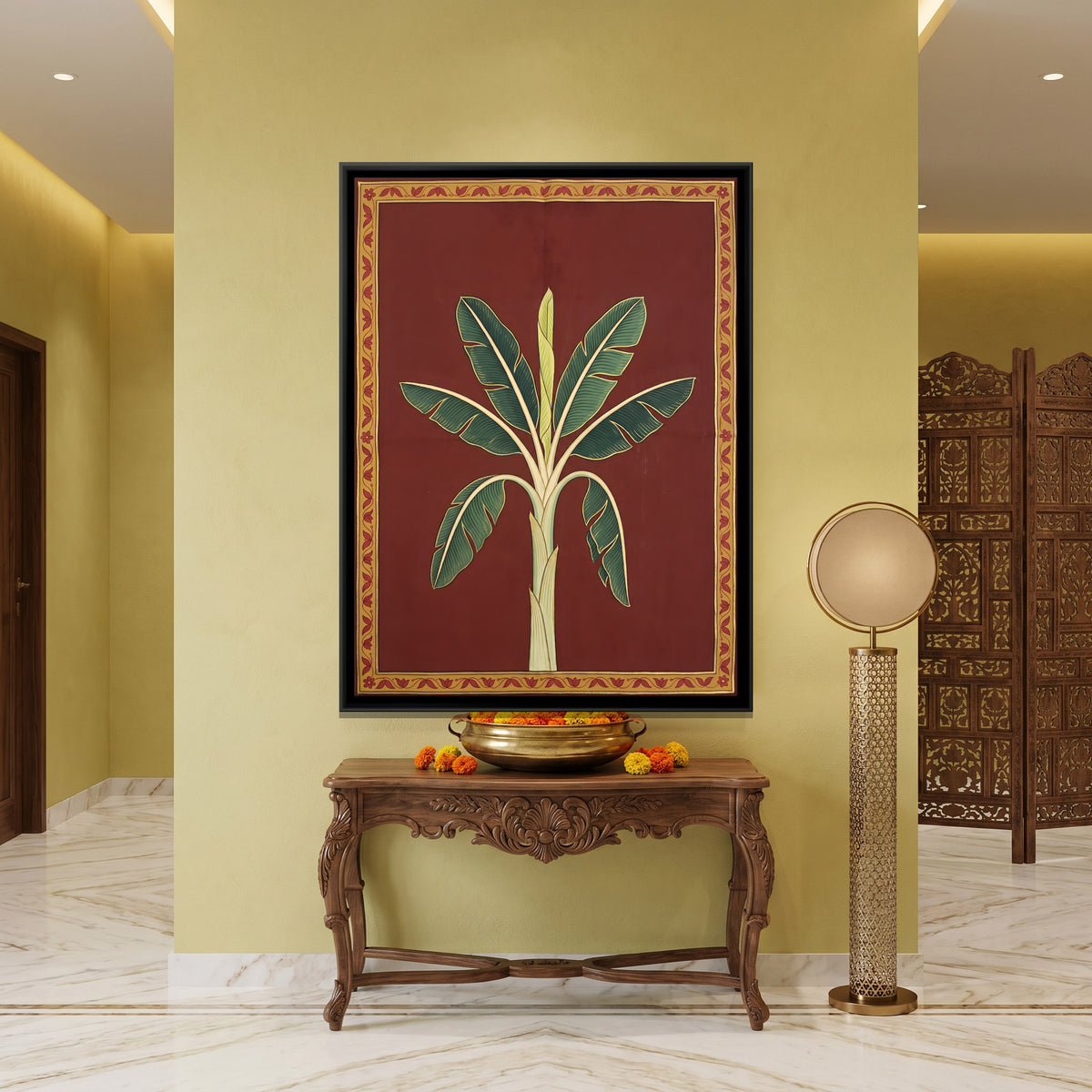 Banana Tree - canvas art shown in a second room setting