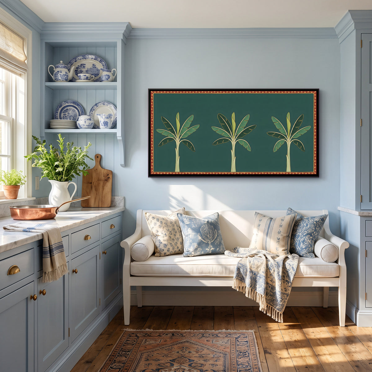 Three Banana Trees - canvas art shown in a styled room