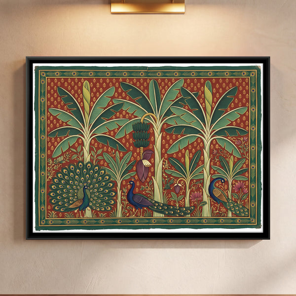 Three Peacocks in a Banana Grove