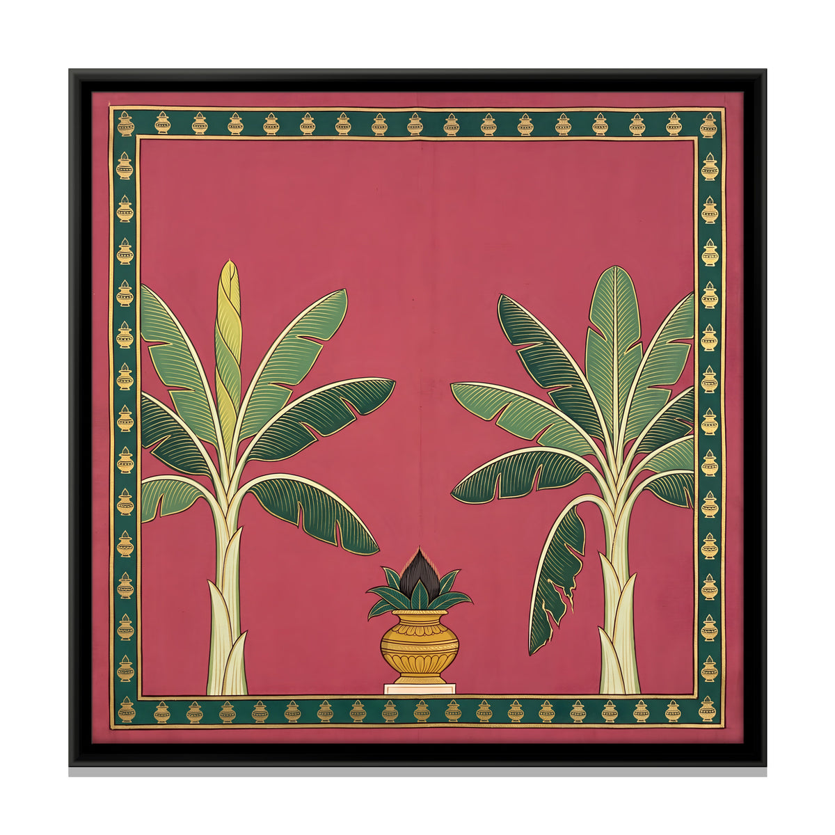 Kalash Between Banana Trees - framed canvas print, front view