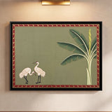 Two Cranes Beside a Banana Tree