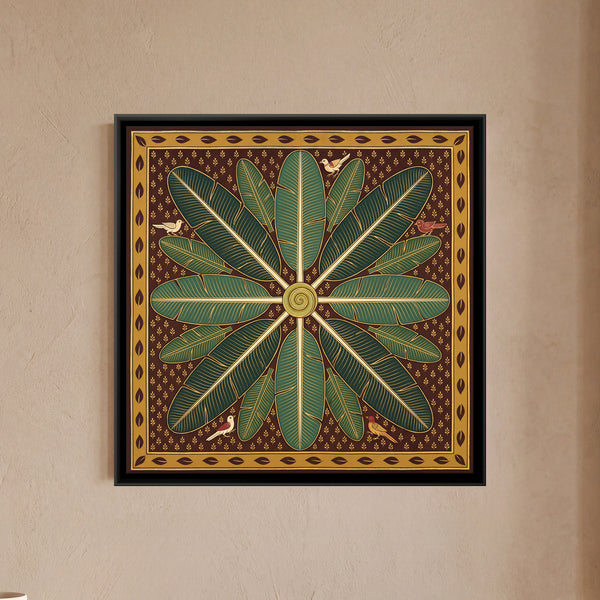 Radiating Banana Leaf Mandala with Birds
