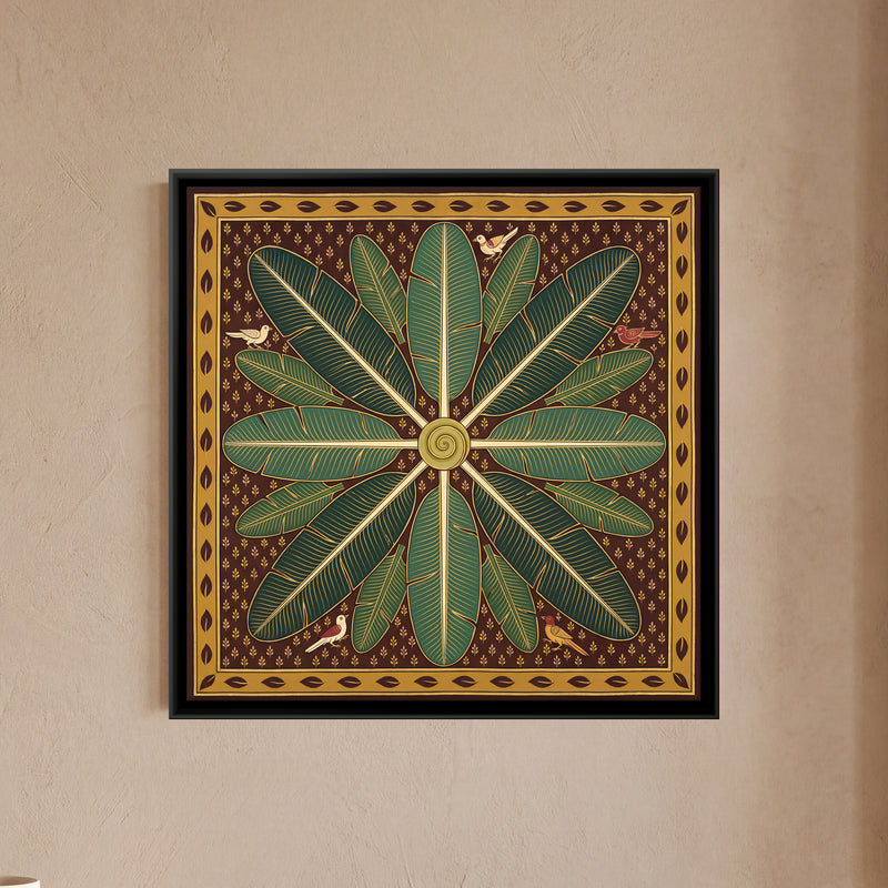Banana Leaf Mandala - framed canvas art hung on a wall