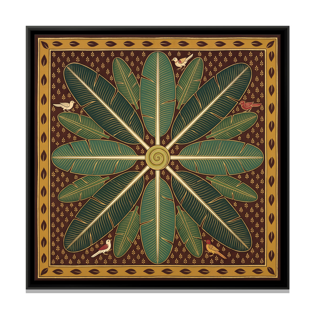Banana Leaf Mandala - framed canvas print, front view