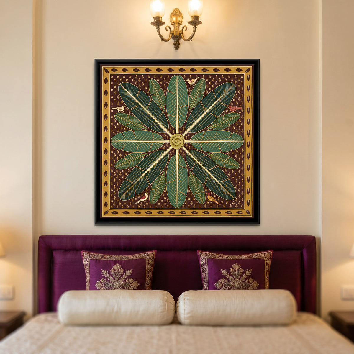 Banana Leaf Mandala - canvas art shown in a styled room